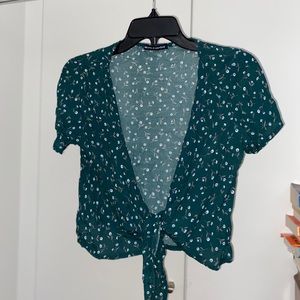 Brandy Melville Green Patterned Wrap Crop Top